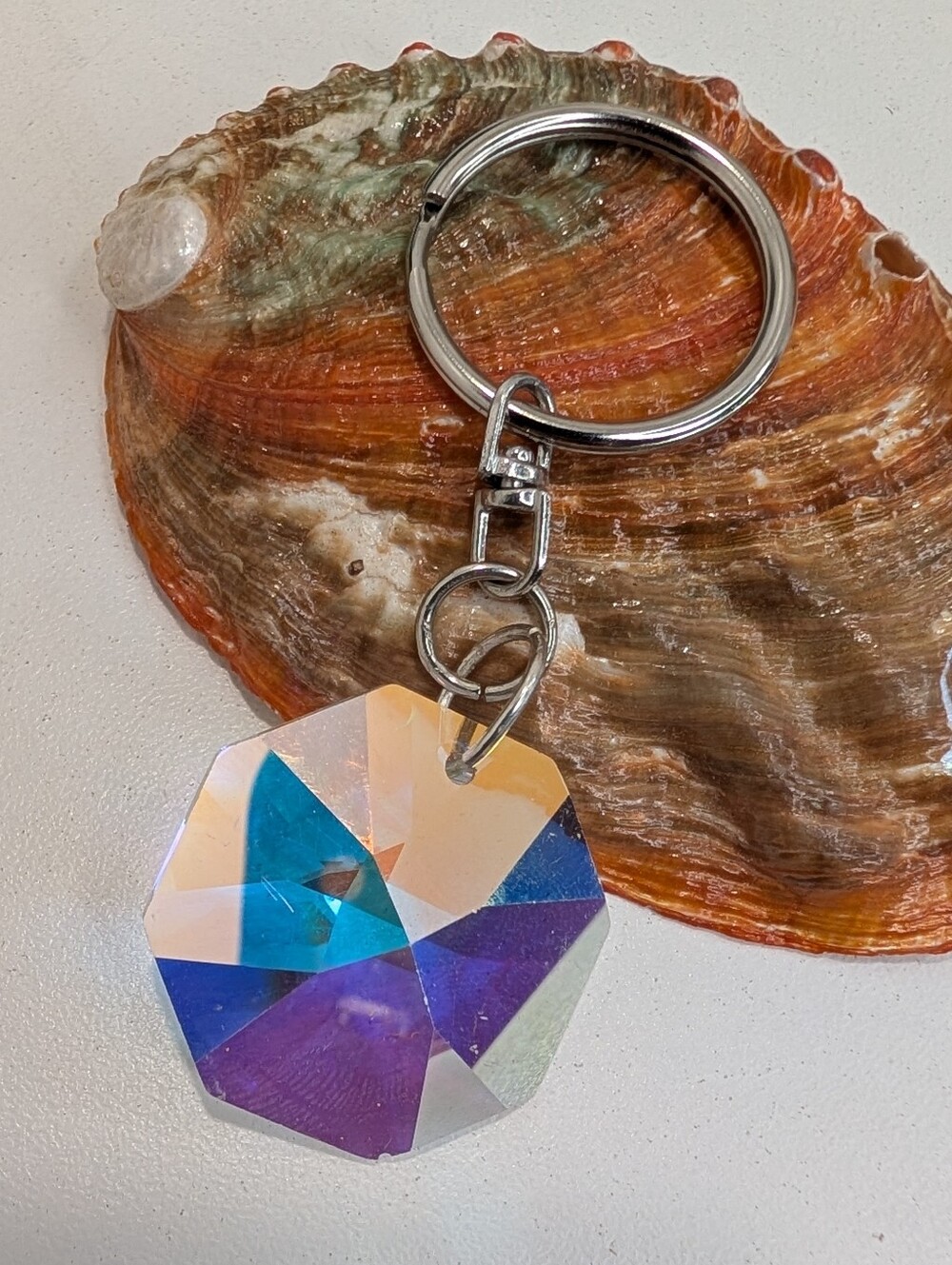 Faceted Octagonal Iridescent Crystal Prism Keychain